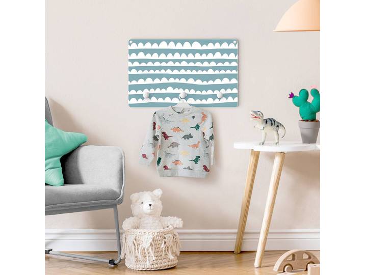 Patère enfants Nuages blancs 40 x 25 x 1cm Rose foncé/Bleu clair