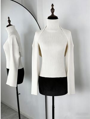 Retailers Go Trendix Knitwear Top For Women, High Neck Tank And Long Sleeve Shawl, Sexy Backless 2 Piece Suits, Fashion Knit Tank Set white Tank Top Sets