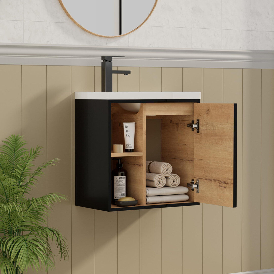 17 Stories 500 mm Wall Mounted Bathroom Vanity Black 500mm W