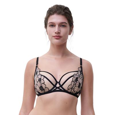 Bügel-BH CHANTELLE "LUSH", Damen, Gr. 90, Cup B, schwarz (schwarz, soft pink), Obermaterial: 100% Polyester, BHs Bügel-BH, Stickerei, Fester Tüll auf den Cups