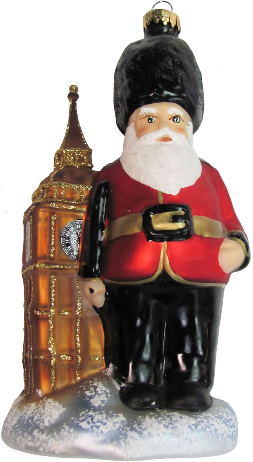 Weihnachtsbaumkugel KREBS GLAS LAUSCHA "Britischer King's Guard Weihnachtsmann", rot (weiß, neutral), B:9cm H:13cm T:9cm Ø:9cm, Glas, Weihnachtsbaumkugeln, Weihnachtsbaumkugel, London Souvenir weiß, neutral 9cm