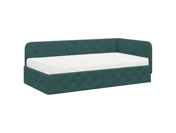 PUGYNBK Eckbettgestell Dunkelgrün, 90 x 190 cm Luxuriöser Samt, feste Lamellen, wendbares Kopfteil, Schlafsofa, platzsparend