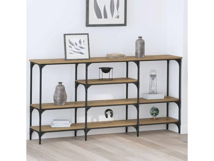 Konsolentisch Artisan-Eiche 160 x 29 x 80 cm Holzwerkstoff mit Stahlrahmen Stahlrahmen, verstellbare Füße, Regale, Industrie-Design, pflegeleichte Oberfläche