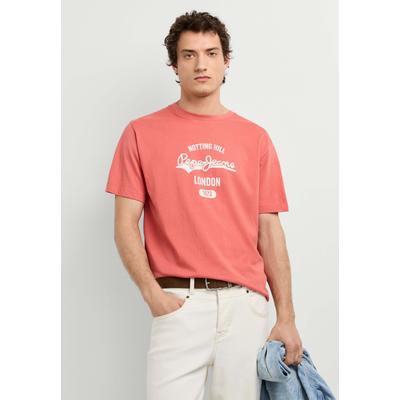 Print-Shirt PEPE JEANS "print t-shirt JIMMY TEE", Herren, Gr. M, rosa (cinnabar rot), 100% Baumwolle, Shirts