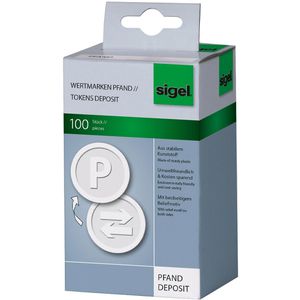 Sigel Wertmarken WM010, Pfand, Chips aus PP, weiß, Ø 25mm, 100 Stück