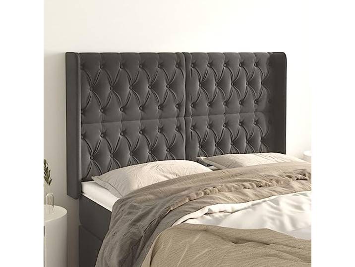 RJPLMFV Kopfteil aus Velours, Dunkelgrau, 147 cm Ohr-Design, höhenverstellbar, robuste Holzfüße, bequeme Rückenunterstützung