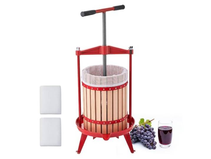 VEVOR Pressoir à Fruits Manuel 18 L\, Presse à Vin Traditionnelle avec Panier en Hêtre Massif\, pour Fabrication de Cidre Jus sans Électricité Raisin Pomme Ferme\, Presse Fruits avec Poignée Robuste en T