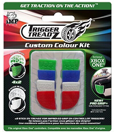iMP Tech Trigger Treadz Custom Colour Kit 8-Pack for Xbox One - Green/Blue/White/Red Textured Trigger Covers for Original Xbox One Controllers