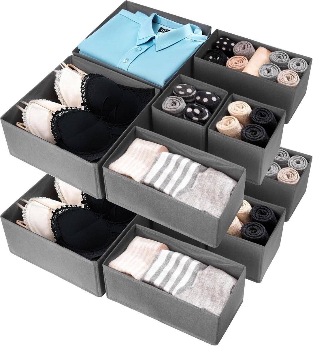 12-delige lade organizer set grijs voor kleding en accessoires