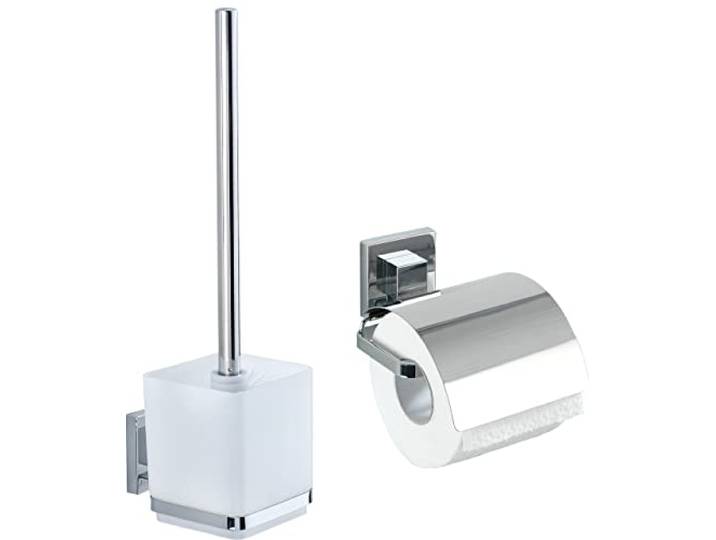 WENKO Vacuum-Loc WC-Set Mod. Quadro 2-teilig WC-Garnitur 9,5 x 37 cm Toilettenpapierhalter 13 x 11,5 cm aus rostfreiem Edelstahl glänzend
