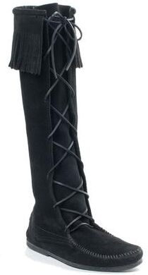 Minnetonka Front Lace Knee High Boot - Mens 9 Black Boot Medium