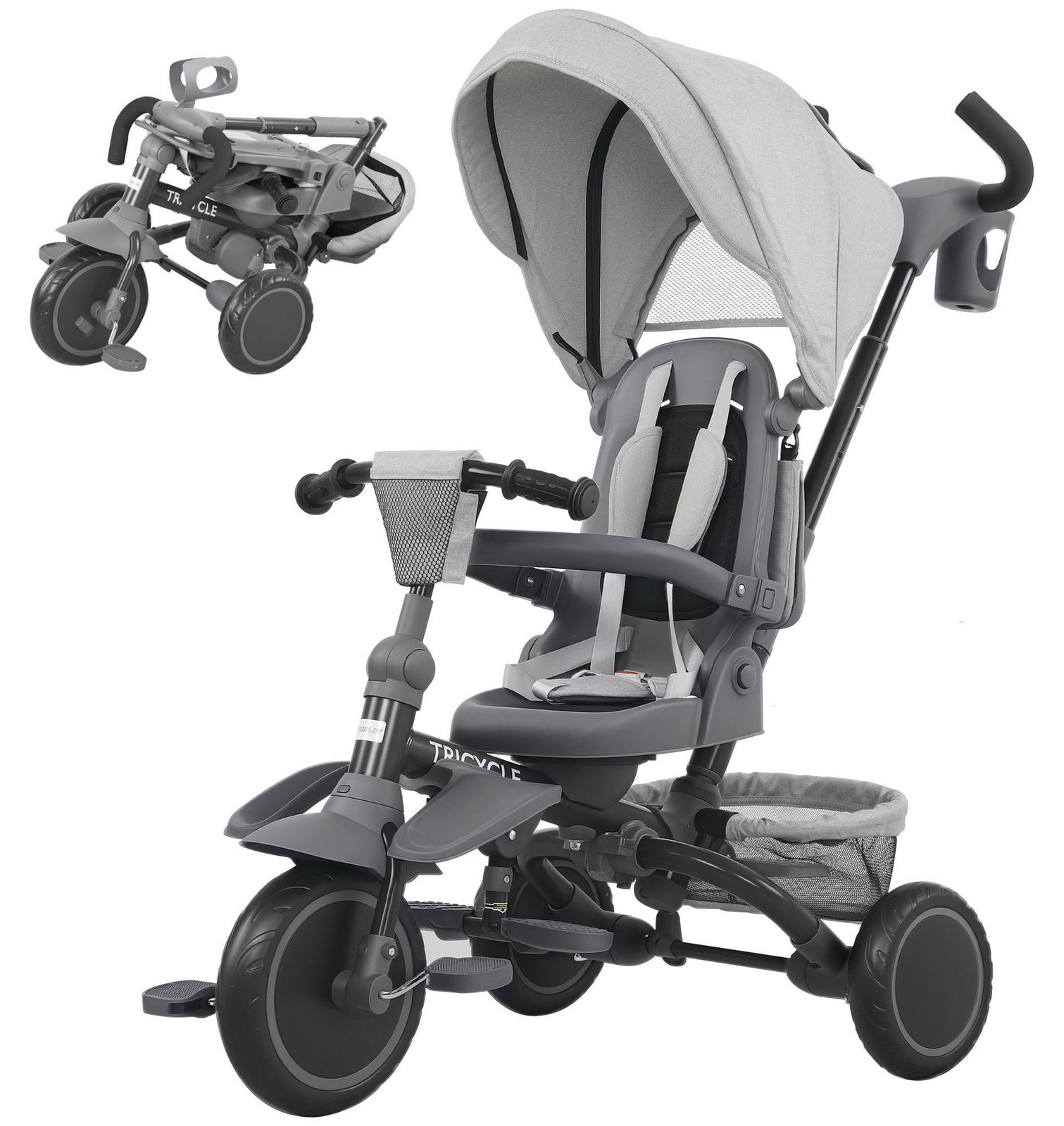 AIYAPLAY 6-in-1 Driewieler met duwstang en tas voor kinderen van 1 tot 5 jaar