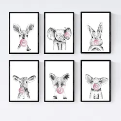 POSTER Set Mit 6 Tiere Babys Mit Kaugummi Hirschschweine Elefant Kaninchen Kuh Zorro