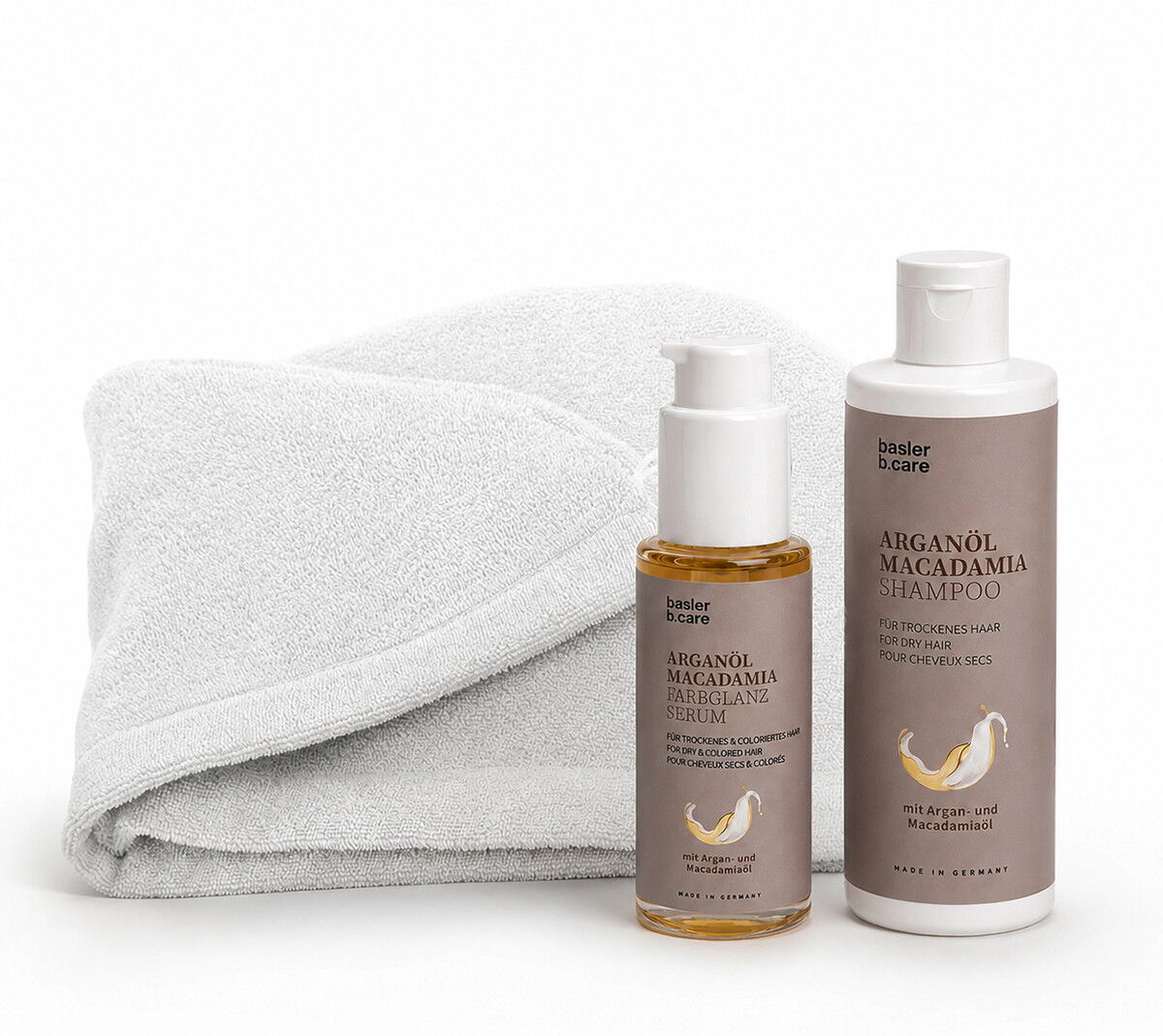 basler Arganöl Macadamia Hair & UV-Protection Set (Shampoo 200ml + Haaröl 50ml + Haarturban)