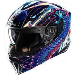 Icon Threshold Lazer Cobra, Modularhelm - Schwarz/Türkis/Pink - L