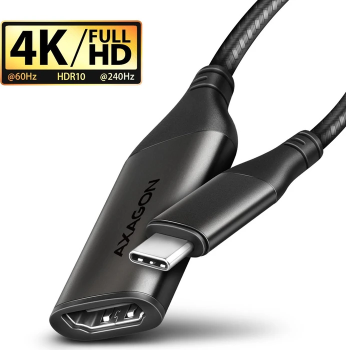 AXAGON RVC-HI2M, USB-C -> HDMI 2.0a adapter, 4K/60Hz HDR10, metal case, braided