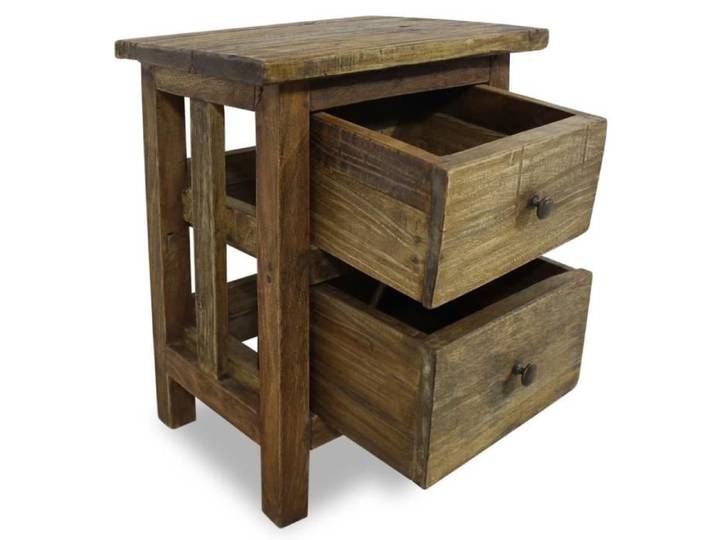 Table de chevet - ARAMOX - Bois de récupération solide - Vintage - 2 tiroirs
