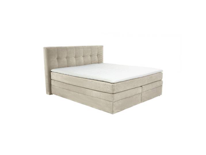 BOXSPRINGBETT 180x200 cm, 7-Zonen-Tonnentaschen-Federkernmatratzen H3, Topper, Bonell-Federkern, 2 Bettkästen, Cord Beige Grau / 20039