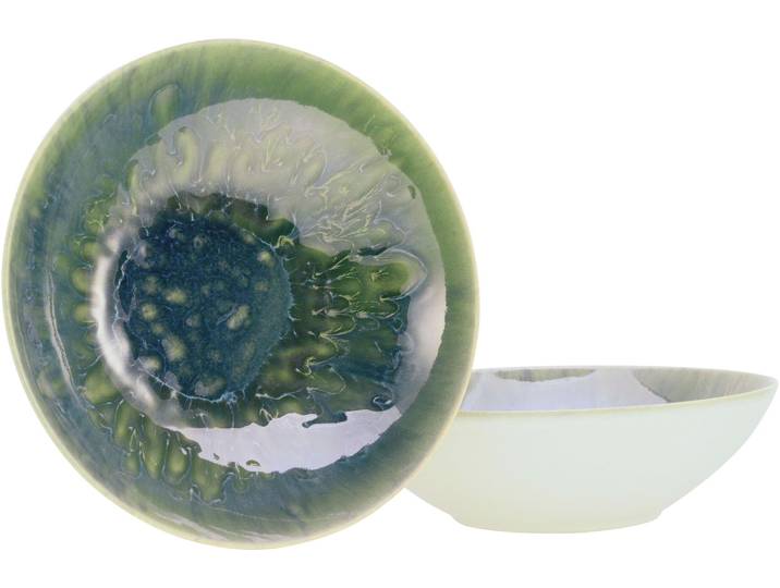 Schüssel CREATABLE Yuki , grün (grün, blau), Ø:24cm, Steinzeug, Schüsseln, Schüssel, Reaktiv-Digitaldruck, jedes Stück ein Unikat, Ø 24 cm