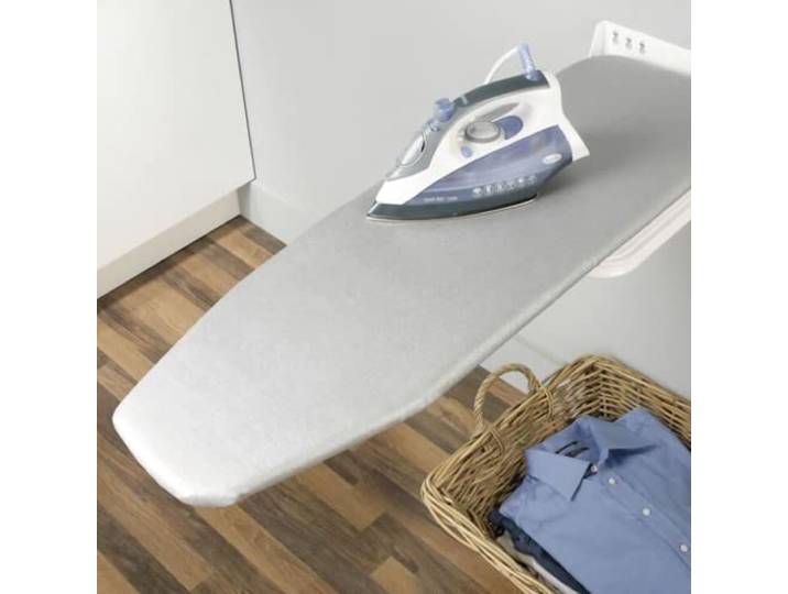 Gedotec Bügelbrett Klappbar IRONFIX Bügeltisch-Bezug Silber Bügel-Klapptisch 180° drehbar in gehärtetem Stahl weiß Wand-Bügelbrett für Wandmontage Made in Germany 1 Stück mit Schrauben