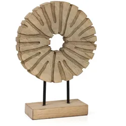 Moritz Dekofigur Rune Natural 35 cm aus Mangoholz Metall Holzskulptur rund auf Sockel handgefertigte Dekoration in Naturfarbe mit Struktur für Fensterbank