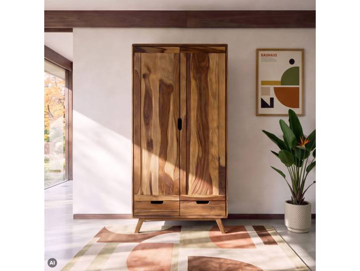 Kleiderschrank Sheesham 90x45x180 natur sandgestrahlt lackiert MALMÖ 2 #200