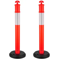 VEVOR Verkehrsleitpfosten Leitpfosten 2 Stk. (114 cm) mit befüllbarem Sockel & Reflektorstreifen, Warnpfosten für Baustellen, Parkplätze, Absperrpfosten zur Steuerung von Menschenmengen, rot