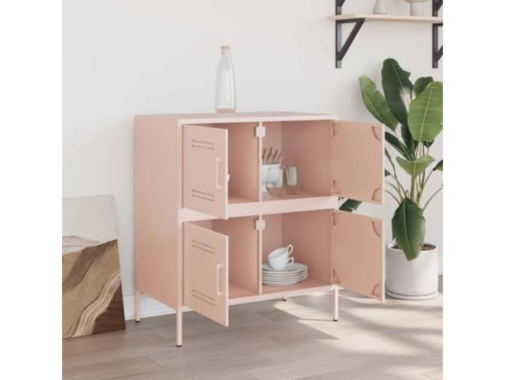 KTHLBRH Sideboard Rosa 68 x 39 x 79 cm Stahl 4 Fächer, Industrie-Stil, einfache Reinigung, praktische Tür, inklusive Wandbefestigung