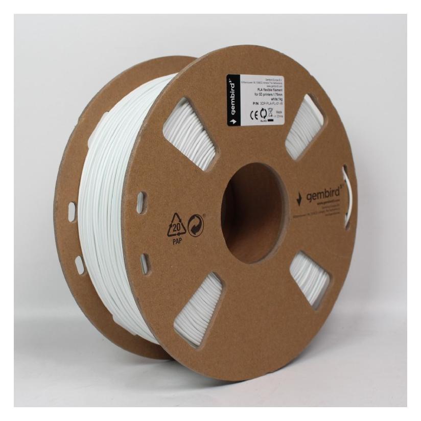 Gembird Filament, PLA Flexible, Weiss, 1.75 mm, 1 kg (PLA, 1000 g, 1.75 mm) (3DP-PLA-FL-01-W)