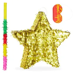 Relaxdays 3 tlg. Pinata Set Stern Gelb,Gold,Orange