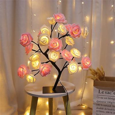 Valentinstag Rose Blume Baum Lampe 24 Köpfe Rose Tischleuchte USB-Stecker Lampe für Hochzeit Party Dekoration Nachtlichter