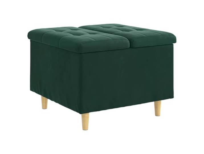 KTHLBRH Sitzsack mit Stauraum dunkelgrün 60 x 60 x 45 cm aus Samt Moderner Ottoman, gestepptes Oberteil, verstecktes Fach, Beine aus Holz, rutschhemmende Basis, Verwendung im Innenbereich