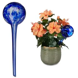 Relaxdays 12 x Bewässerungskugel Glas blau Dunkelblau