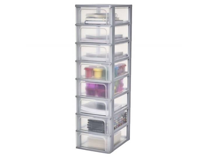Iris Ohyama Caisson de rangement plastique A4 8 Tiroirs Moyens Gris OCH-2008