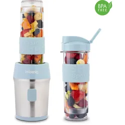 H.Koenig Mini Smoothie Maker Standmixer, Blender elektrisch, Transportabel Kompakt 570mL SMOO16 BPA-frei 300W, 2 tragbare Flaschen, Pastellblau