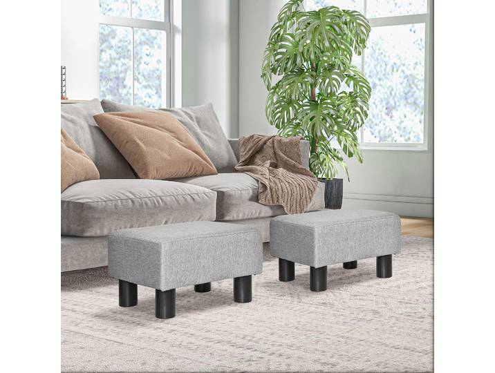 HOMCOM Poufs Repose-Pieds Lin Gris 40x30x24cm 2Pcs
