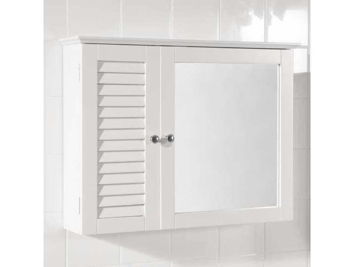SoBuy BZR55-W Meuble Haut de Salle de Bain Armoire Suspendue avec Porte Miroir Commode Meuble de Rangement Mural 65x15x49