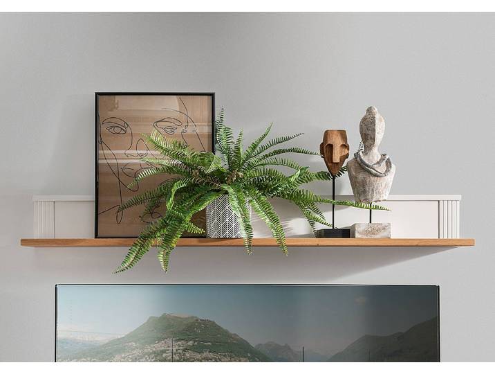 Étagère murale en bois massif Panneau arrière : pin massif verni Étagère : chêne massif huilé Blanc 148cm