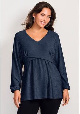 Plus Size Women's Peplum Shimmer Top by Avenue in Navy Shimmer (Size 18)