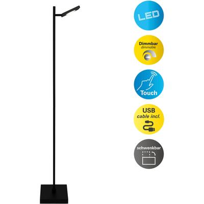 NÄVE LED Stehlampe "Lupa", schwarz, 1, H: 135cm, 1 Stk., Leuchten, Akkuleuchte, USB-C Kabel, schwarz, dimmbar(Touch), Schirm drehbar, LED Stehlampe