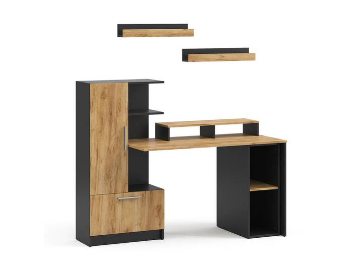 Vicco Schreibtisch Tomy, Anthrazit/Goldkraft Eiche, 150 x 59 cm 5er Set, Anthrazit, Eichefarben, 150x120x59 cm, Büromöbel, Schreibtische, Schreibtischkombinationen