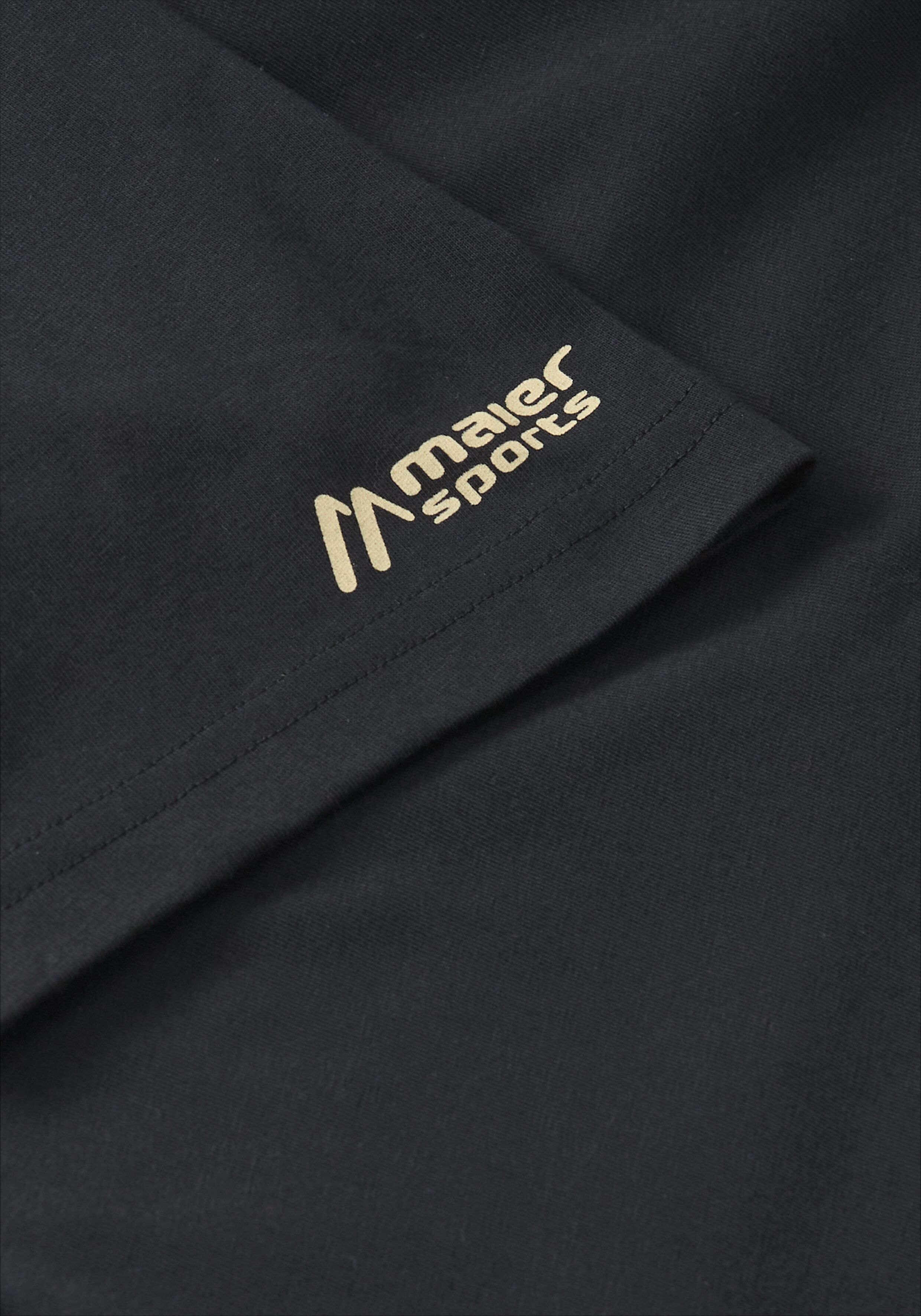 T-Shirt MAIER SPORTS "MS FAV Tee Print", Herren, Gr. L, schwarz, 100% Baumwolle, Rundhals, Shirts T-Shirt, Unisex kurzarm Shirt mit Rückenprint, loose fit schwarz L