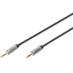 DIGITUS AUX Audiokabel Stereo 3.5mm Stecker zu Stecker Aluminiumgehäuse, vergoldet, mit NYLON Mantel
