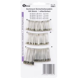 Yline Sicherheitsnadeln 2961, silber, Metall, 4 Größen 28-45 mm, 100 Stück