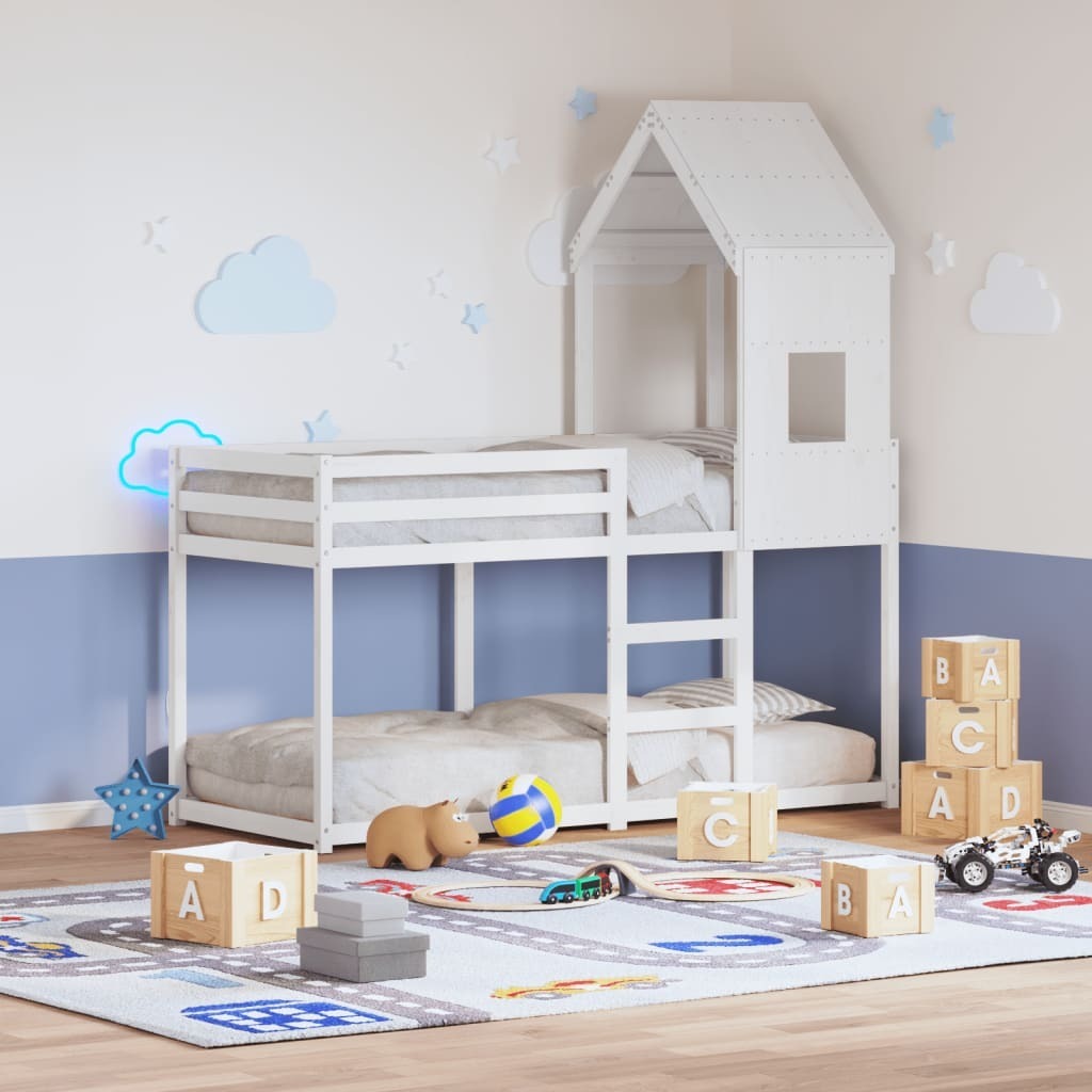 Maison Exclusive - Etagenbett mit Dach Weiß 80x200 cm Massivholz Kiefer