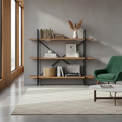 Ailis Brown Pine Wood/ Metal 56-inch Etagere Bookcase