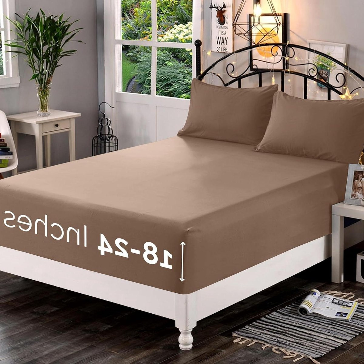 Taupe Hoeslaken Queen 152 x 203 cm met extra diepe zakken