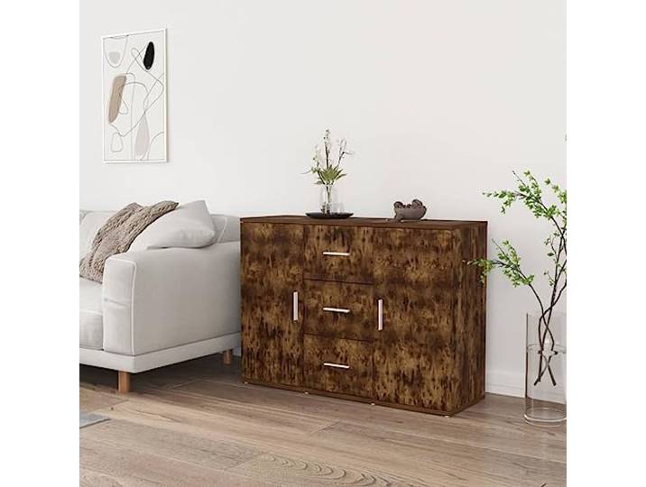 HEFZGDB Stabiles Sideboard mit Wandhalterung gegen Umkippen in Räuchereiche, Modernes Sideboard mit Montageanleitung für einfachen Aufbau aus Holzwerkstoff, Minimalistisches mit Türen