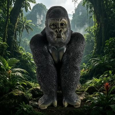 "GDFStudio - 26.38"" Large Weatherproof Resin Gorilla Statue Outdoor Patio Wildlife Garden Decor"