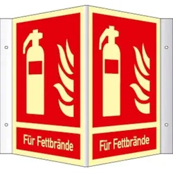 Schild Winkels. Feuerlöscher(Für Fettbrände) ISO 7010,Kunstst.,nachl.,160-mcd,200x250mm